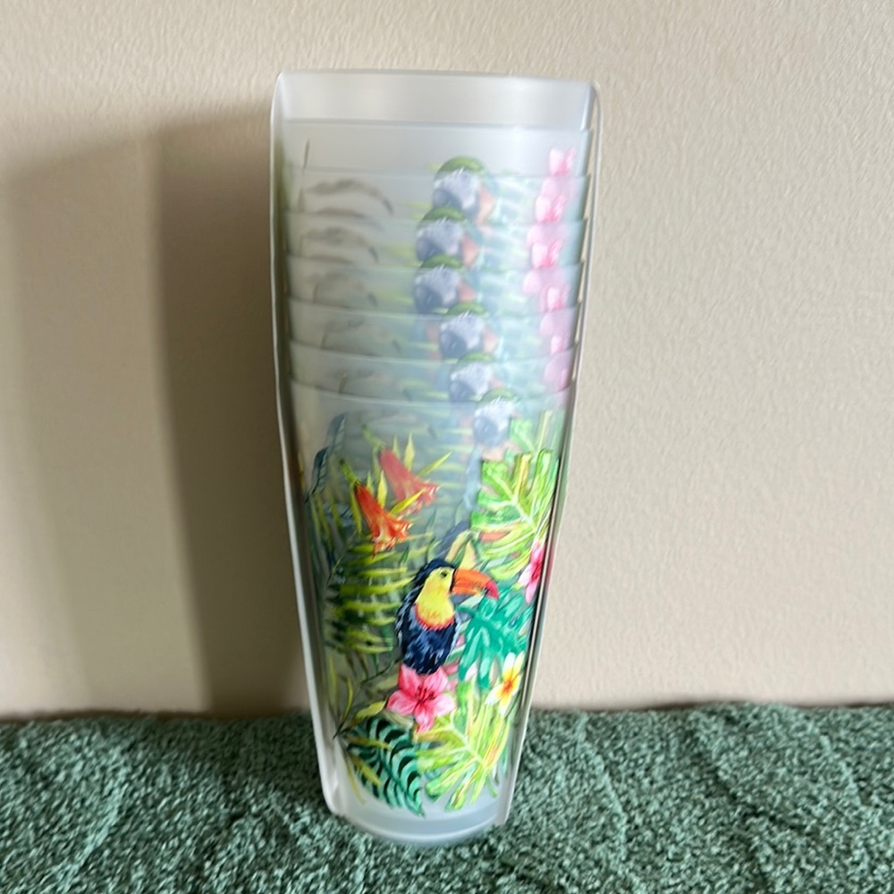 Tropical Birds Plastic Tumbler - Clear Frosted